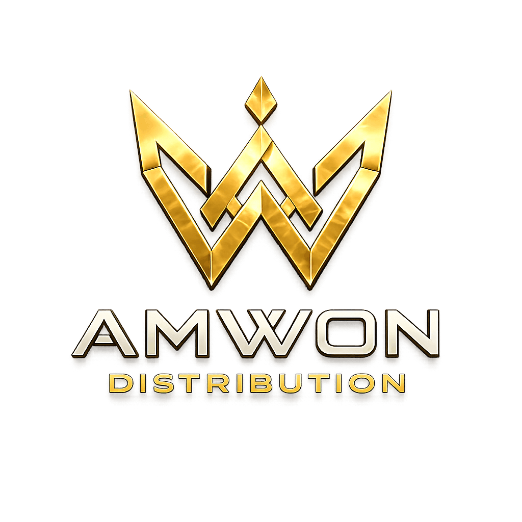 AMWON Distribution luxury gold and white corporate logo