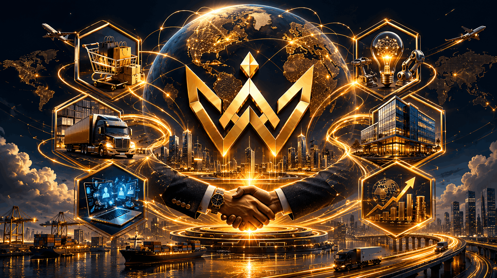 Premium global business ecosystem featuring connected commerce networks, innovation systems, infrastructure assets, strategic capital, technology platforms, and enterprise growth ecosystems
