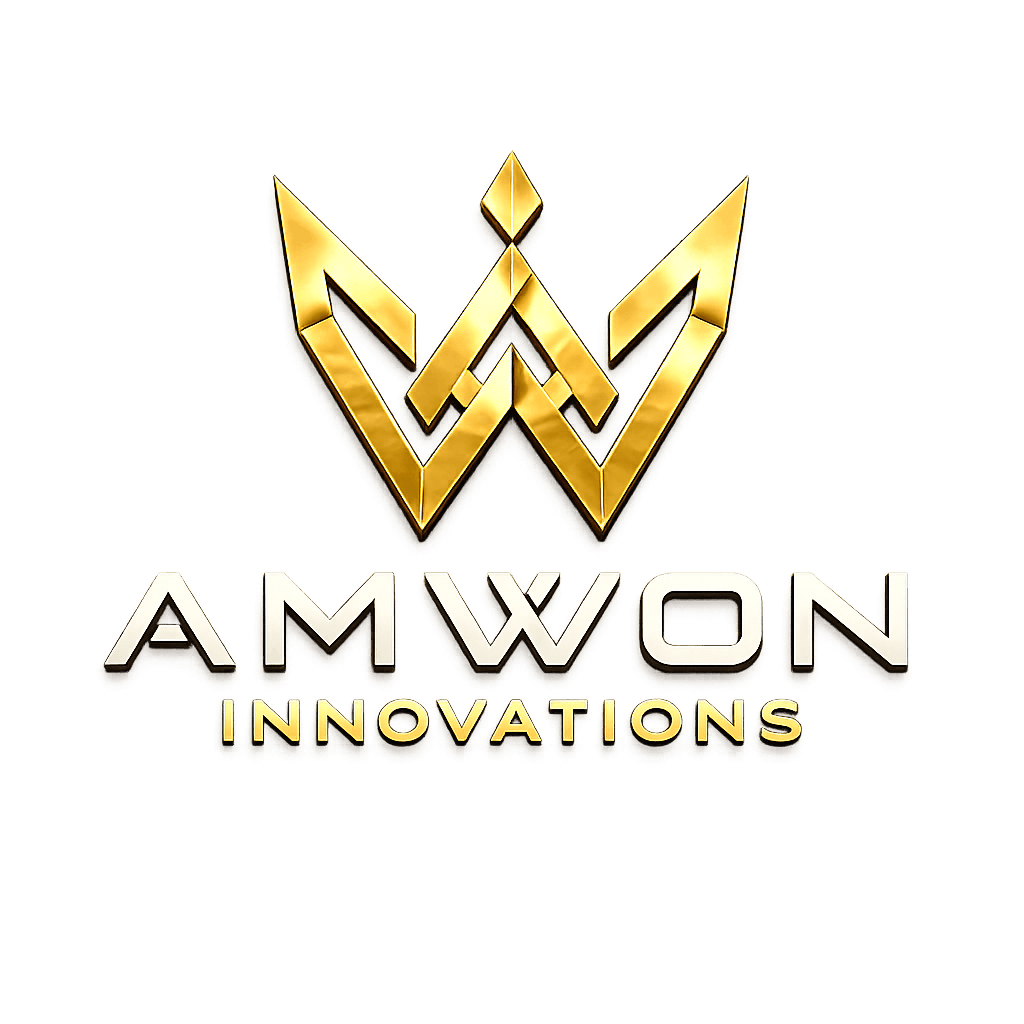 AMWON Innovation luxury gold and white corporate logo