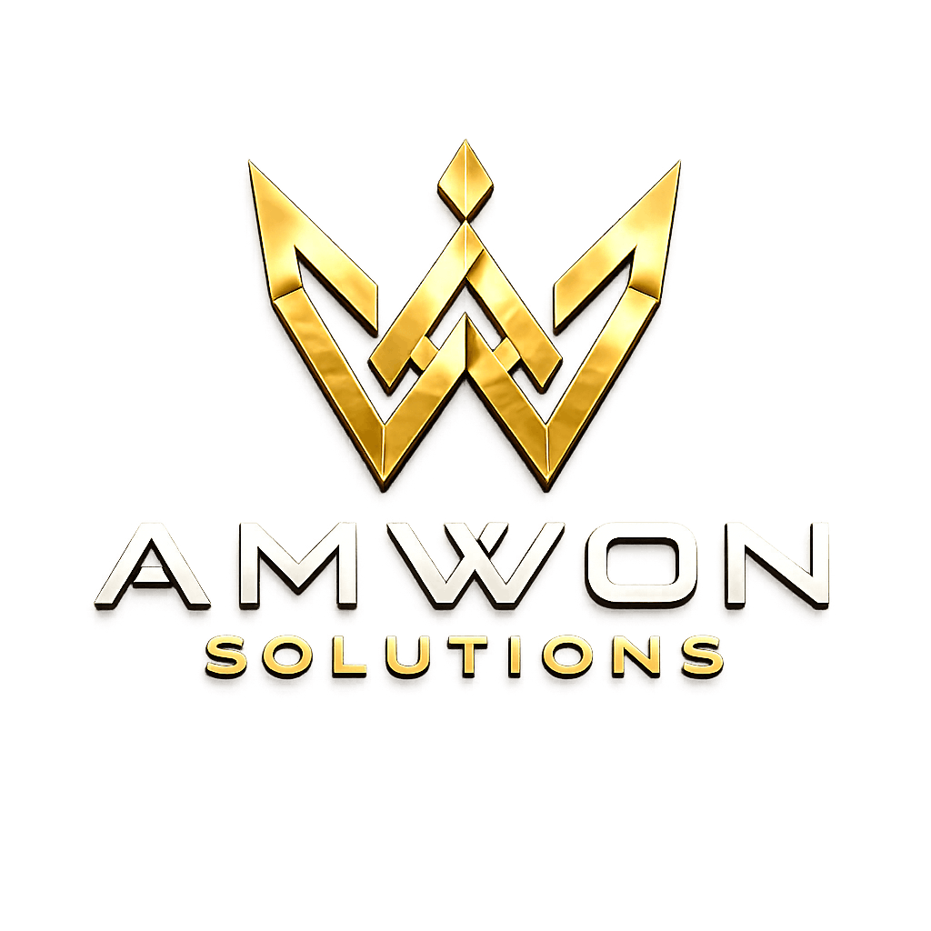AMWON Solutions luxury gold and white corporate logo