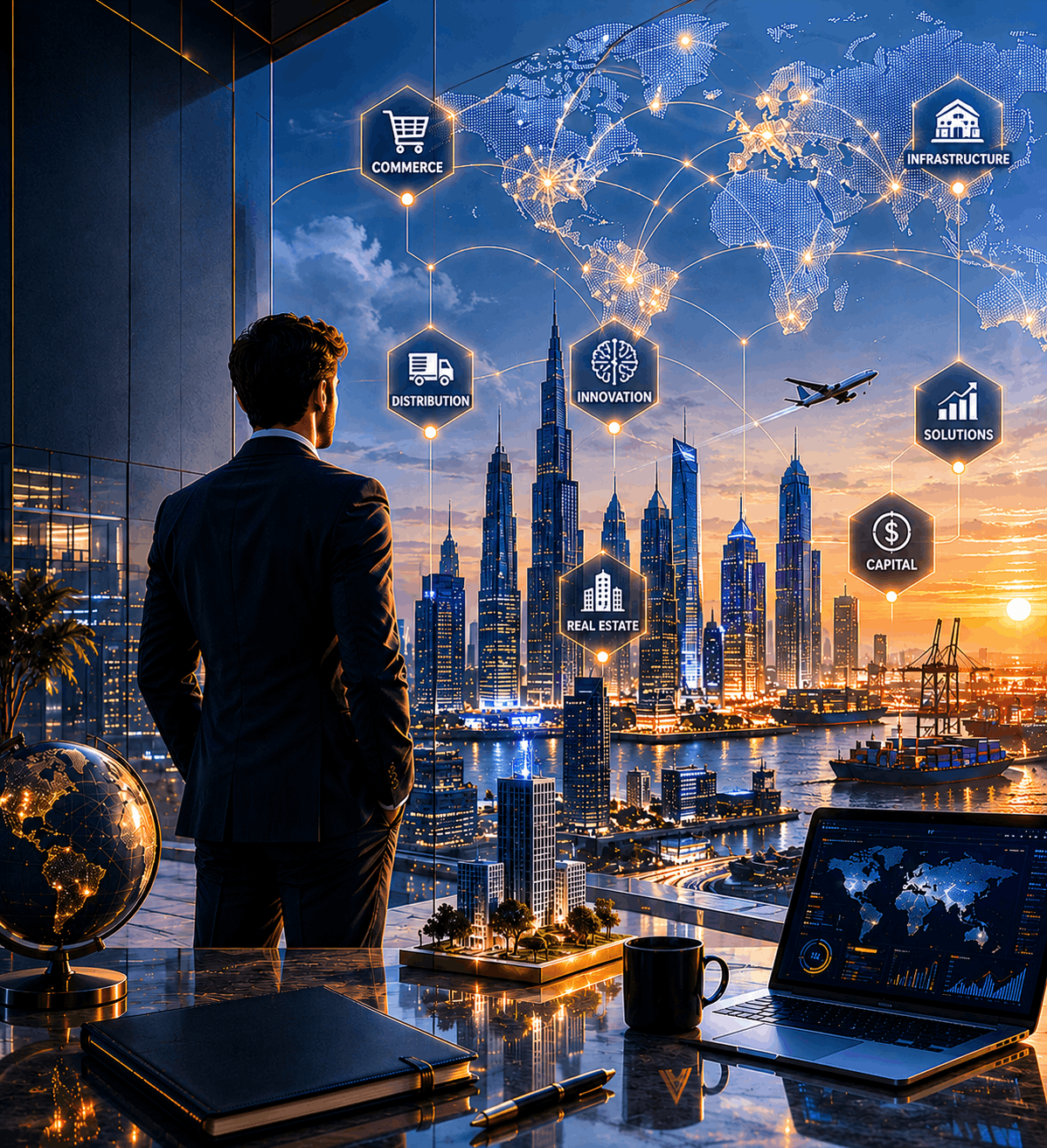 About AMWON Group enterprise vision showcasing future-focused leadership, innovation, business growth, and interconnected global systems.